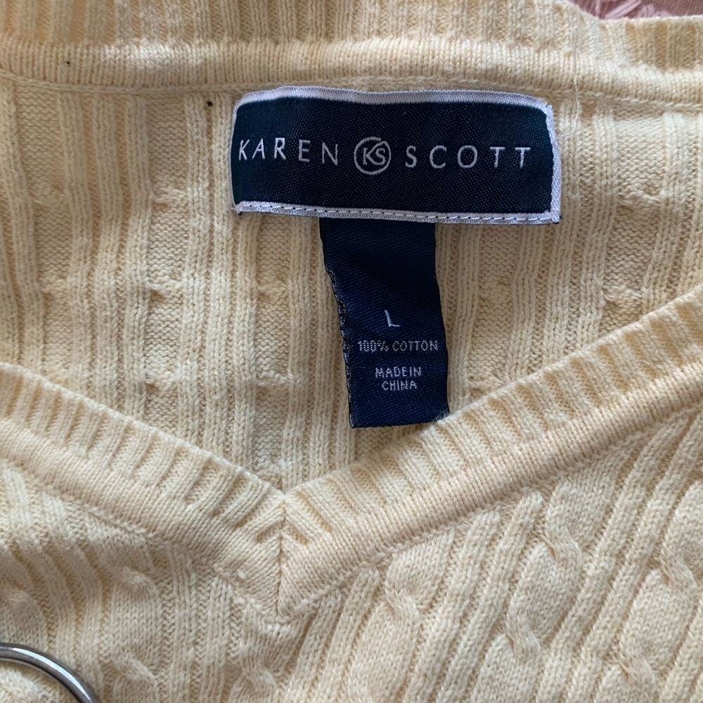 Karen Scott Cable Knit V-Neck Sweater, pale yellow